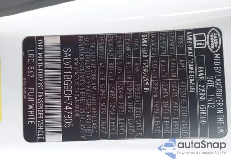 2013 Land Rover Range Rover Evoque Pure Plus z USA, uszkodzony, nr VIN SALVT1BG9DH747805